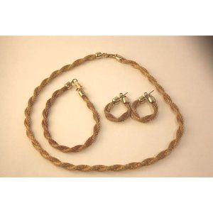 Vintage Sarah Coventry Twisted Mesh Gold Toned Necklace, Bracelet & Earring Set